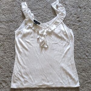 NWT White House Black Market Cream Ruffle Sweater Tank Size XL